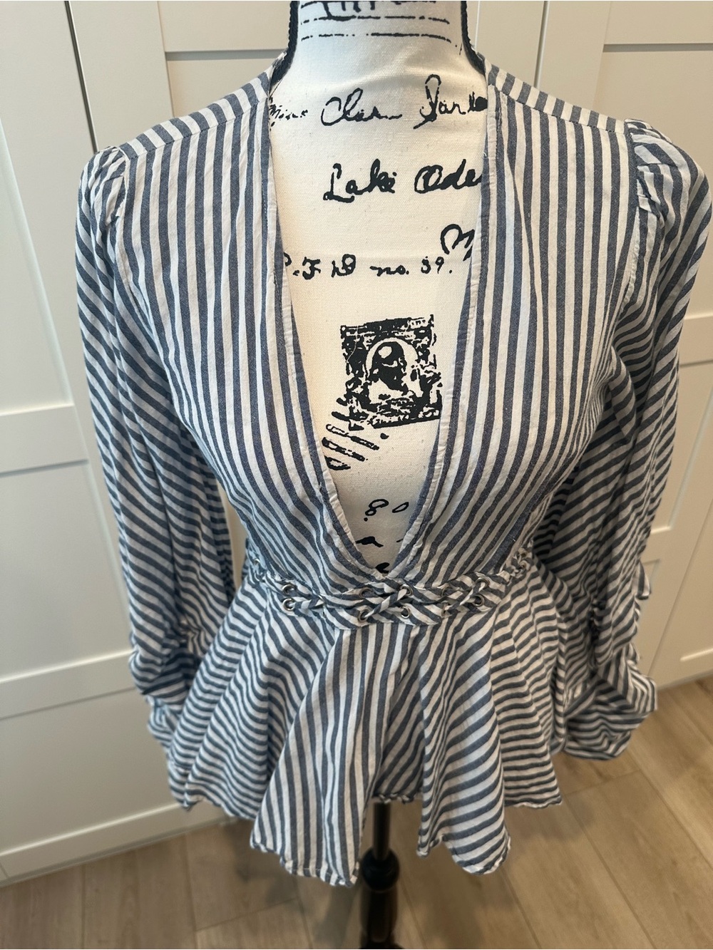 VENUS Navy & White Striped V-Neck Peplum Blouse FITS LIKE A 6 - Picture 11 of 13